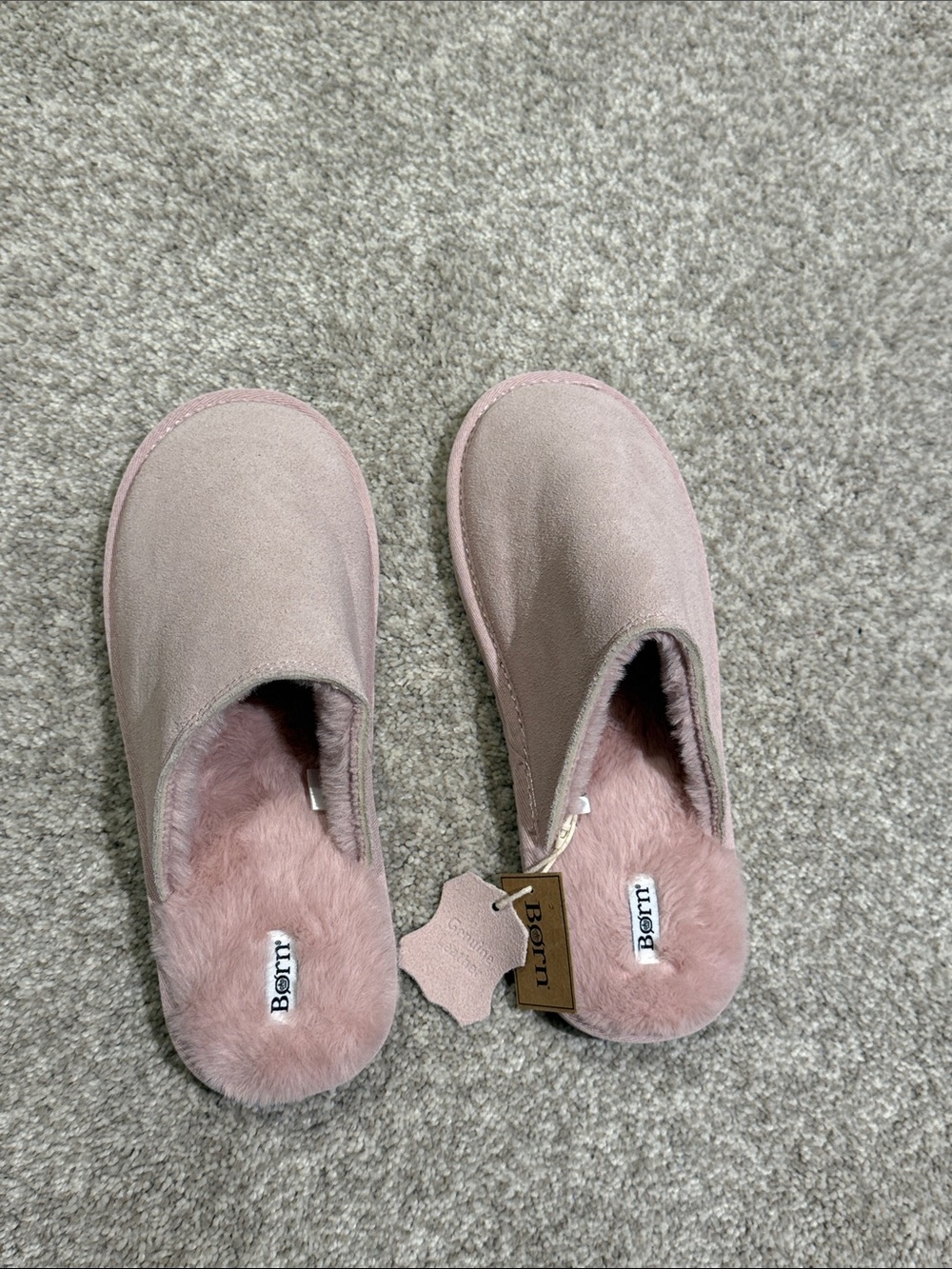 Pink Suede Shearling Mule Slippers